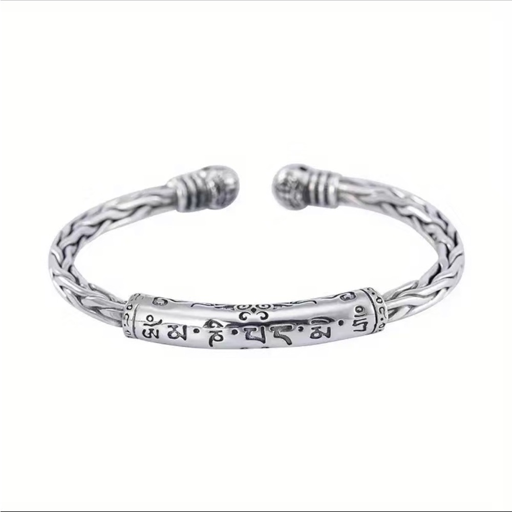 Rune Style Silver Cuff Bracelet